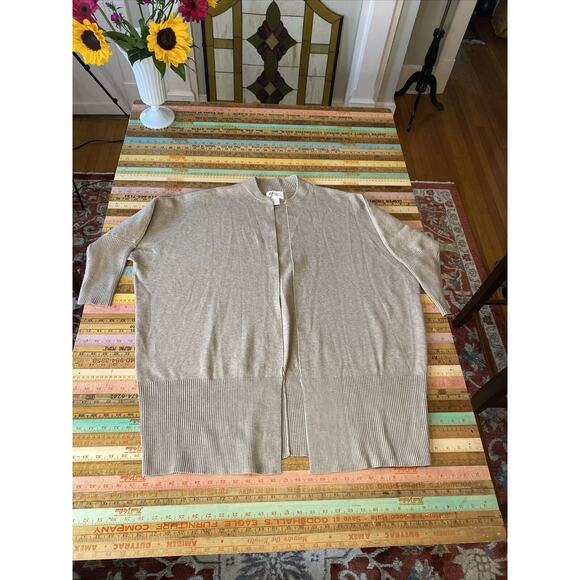 ANDREA JOVINE M Khaki Open Knit Sweater Cardigan Boho Minimalist Lagenlook - Picture 8 of 11